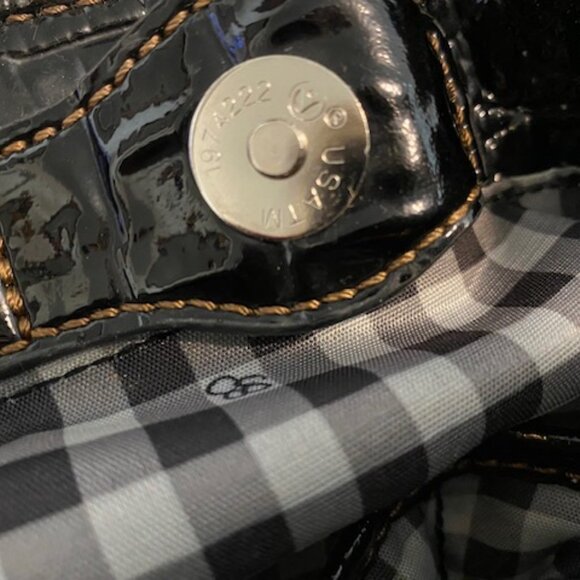Large JESSICA SIMPSON Satchel PURSE * SHINY BLACK PATENT LEATHER embossed CROC - Picture 14 of 14
